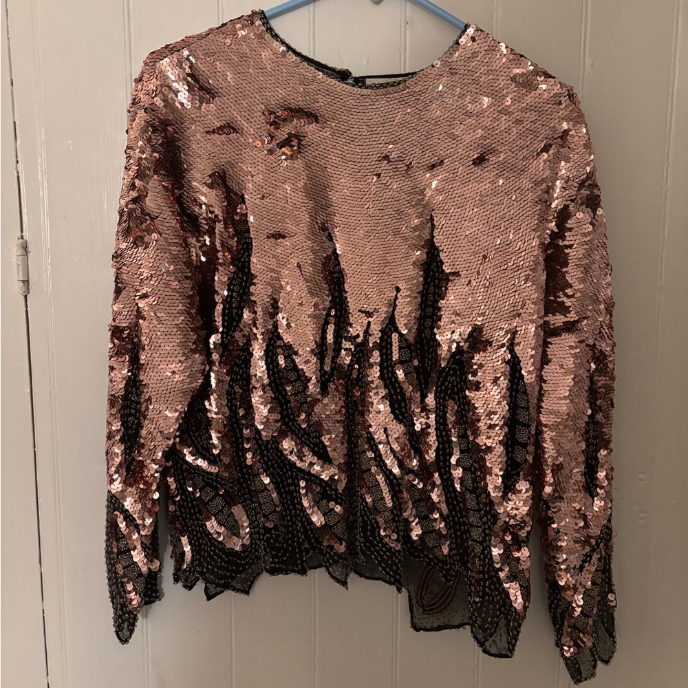 Oleg Cassini Pink and Black Sequin Blouse